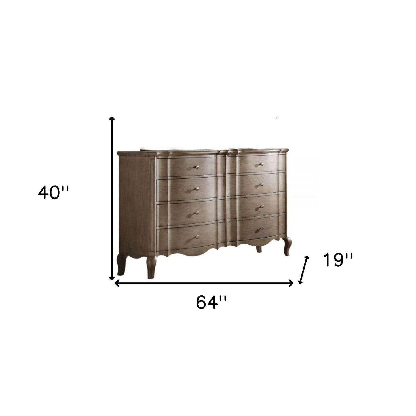 Taupe Solid and Manufactured Wood Eight Drawer Double Dresser By Homeroots | Dressers | Modishstore - 6