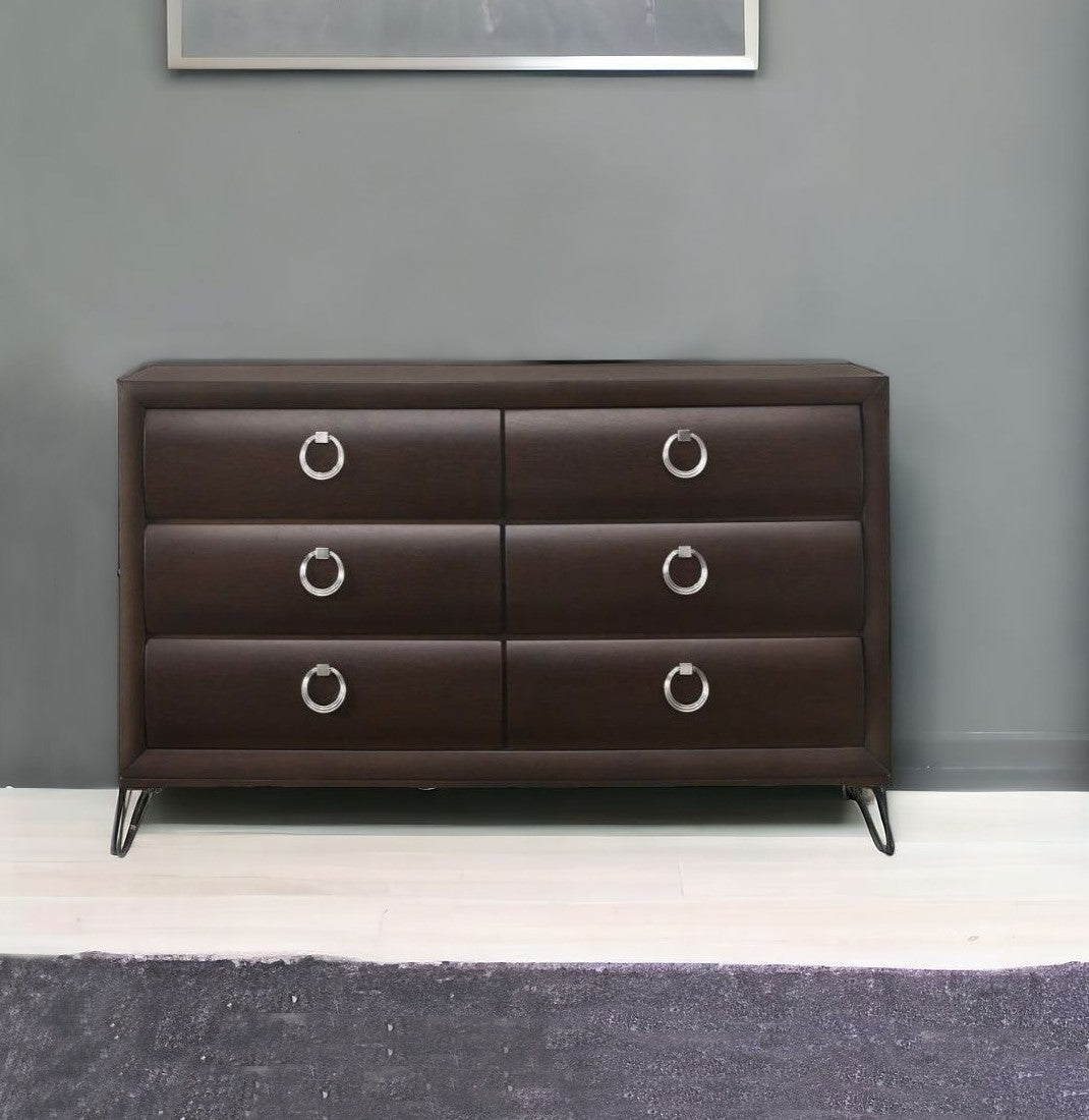 Merlot Solid and Manufactured Wood Six Drawer Double Dresser By Homeroots | Dressers | Modishstore - 6
