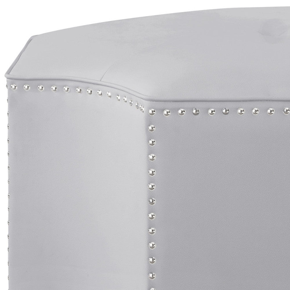 Silver Faux Leather Tufted Octagonal Cocktail Ottoman By Homeroots | Ottomans | Modishstore - 8