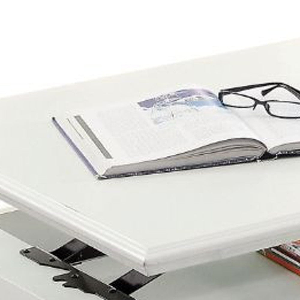 White Wood Lift Top Solid Coffee Table With Two Drawers By Homeroots | Coffee Tables | Modishstore - 8