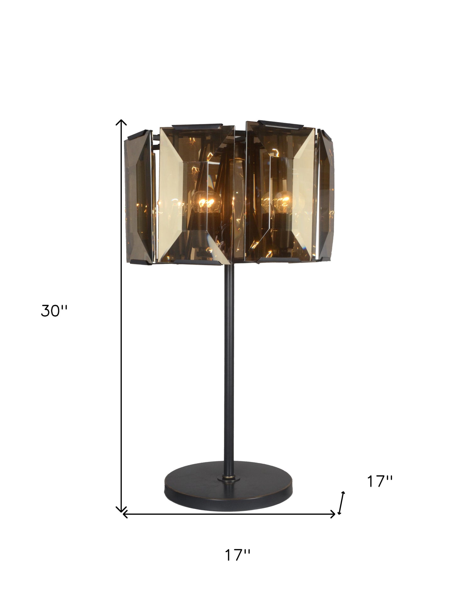 Bronze Metal Four Light Cylinder Bedside Table Lamp With Amber Round Shade By Homeroots | Table Lamps | Modishstore - 5