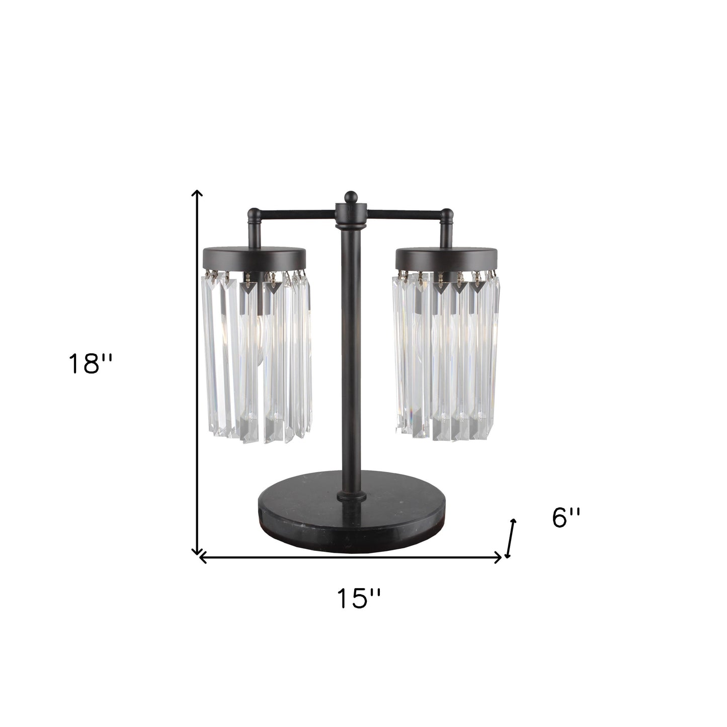 Black Iron Two Light Cylinder Bedside Table Lamp With Clear Cylinder Shade By Homeroots | Table Lamps | Modishstore - 5