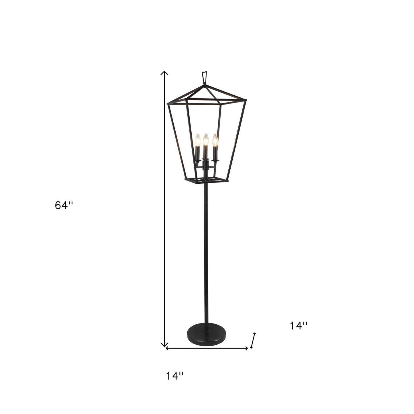 Black Three Light Floor Lamp With Black Geometric Shade By Homeroots | Floor Lamps | Modishstore - 5