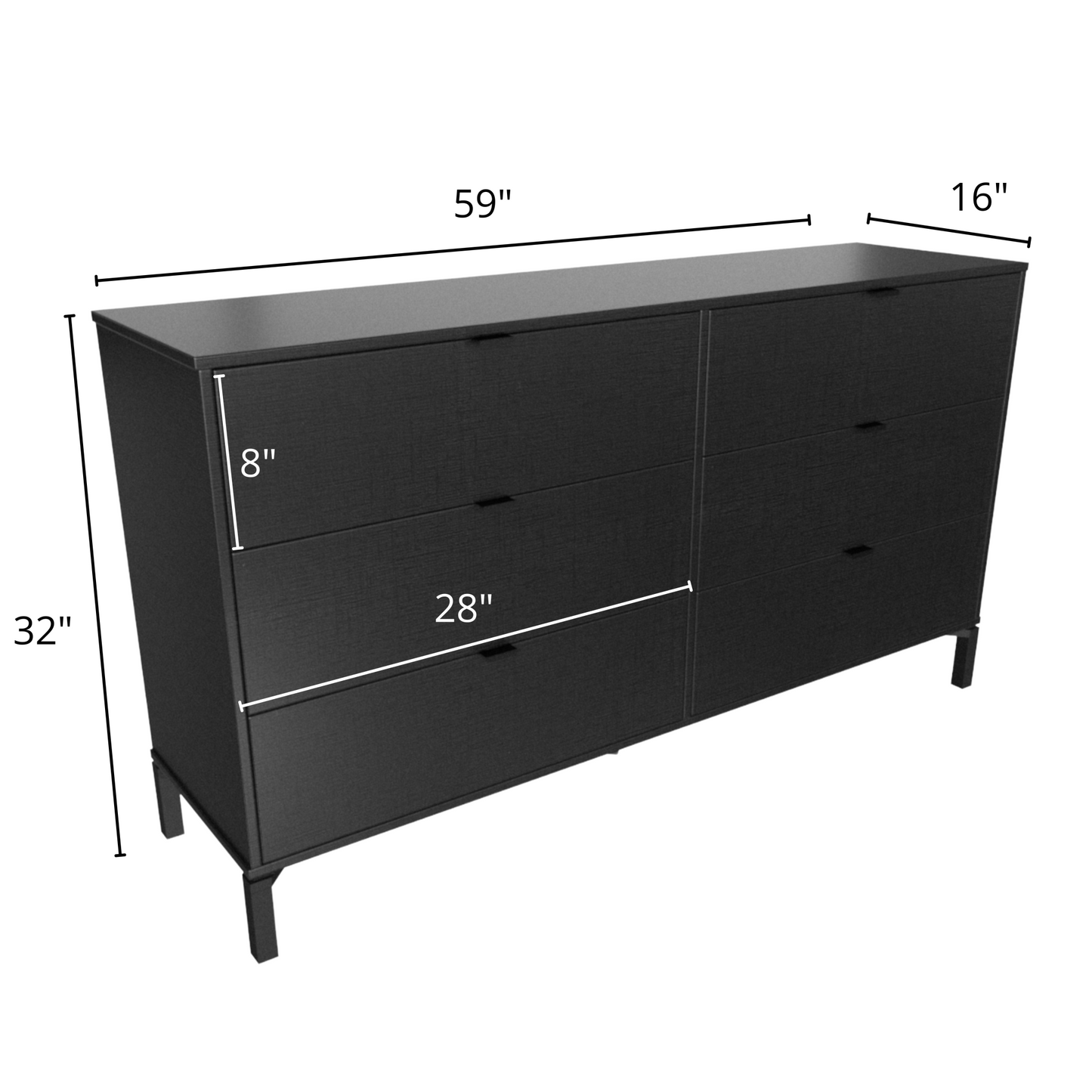 Black Charcoal Six Drawer Double Dresser By Homeroots | Dressers | Modishstore - 8