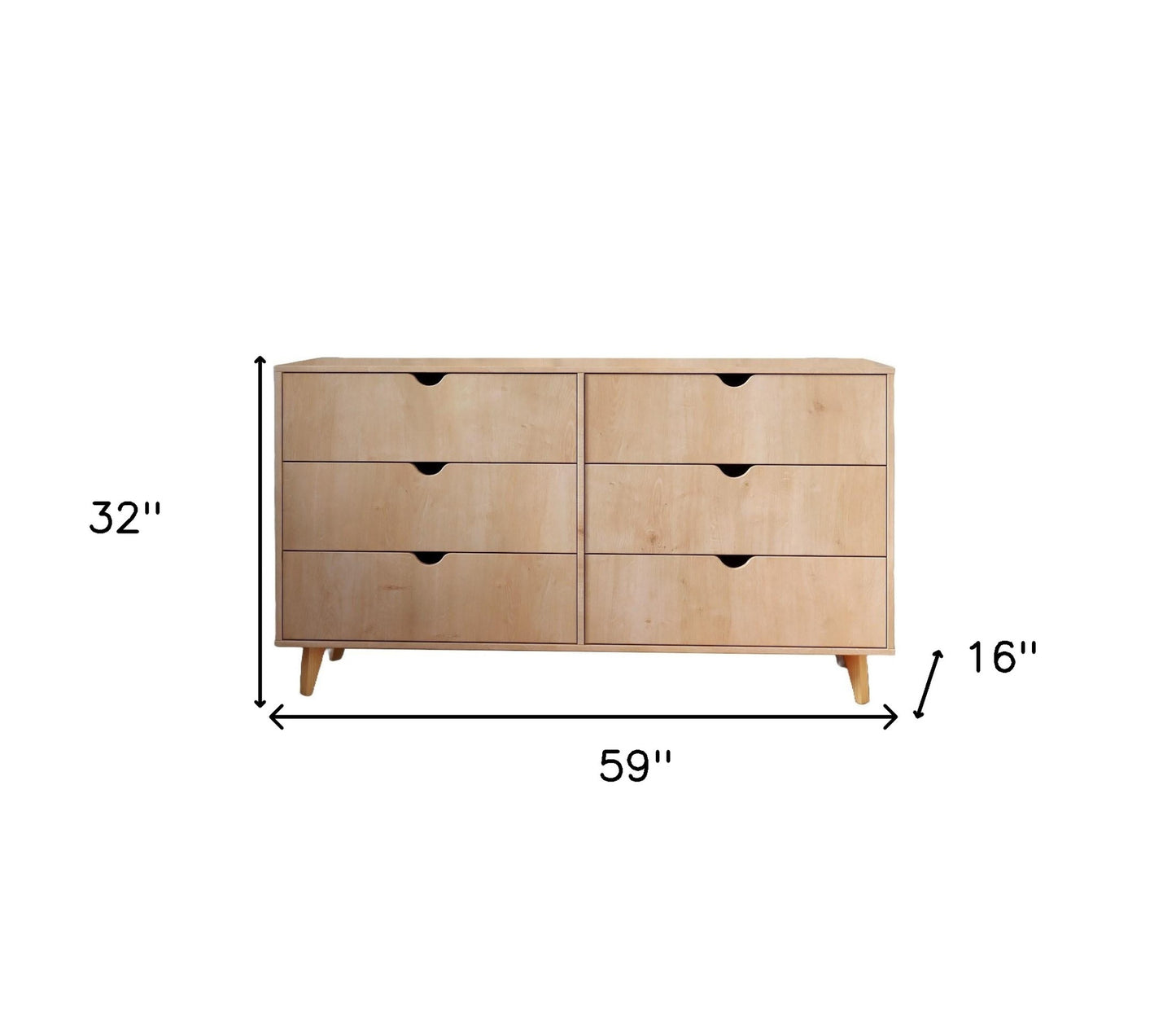 Natural Six Drawer Double Dresser By Homeroots | Dressers | Modishstore - 8