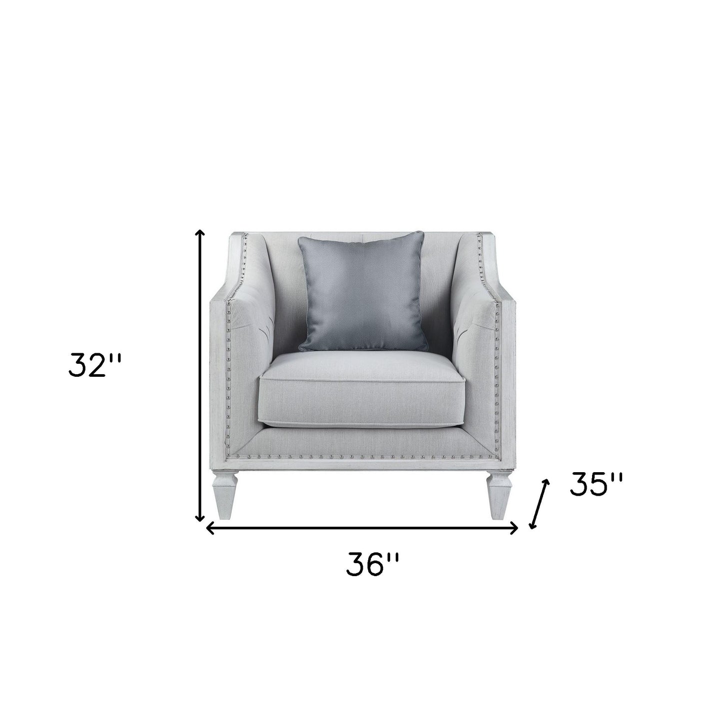 Light Gray and Brown Linen Tufted Distressed Club Chair And Toss Pillow By Homeroots | Accent Chairs | Modishstore - 5