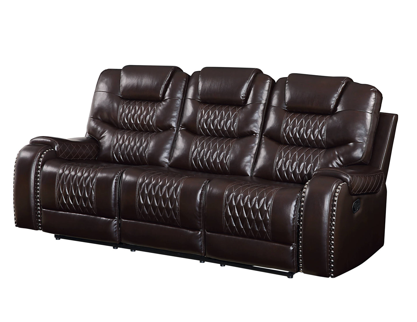 Brown Faux Leather Reclining Sofa With Black Legs By Homeroots | Sofas | Modishstore - 5