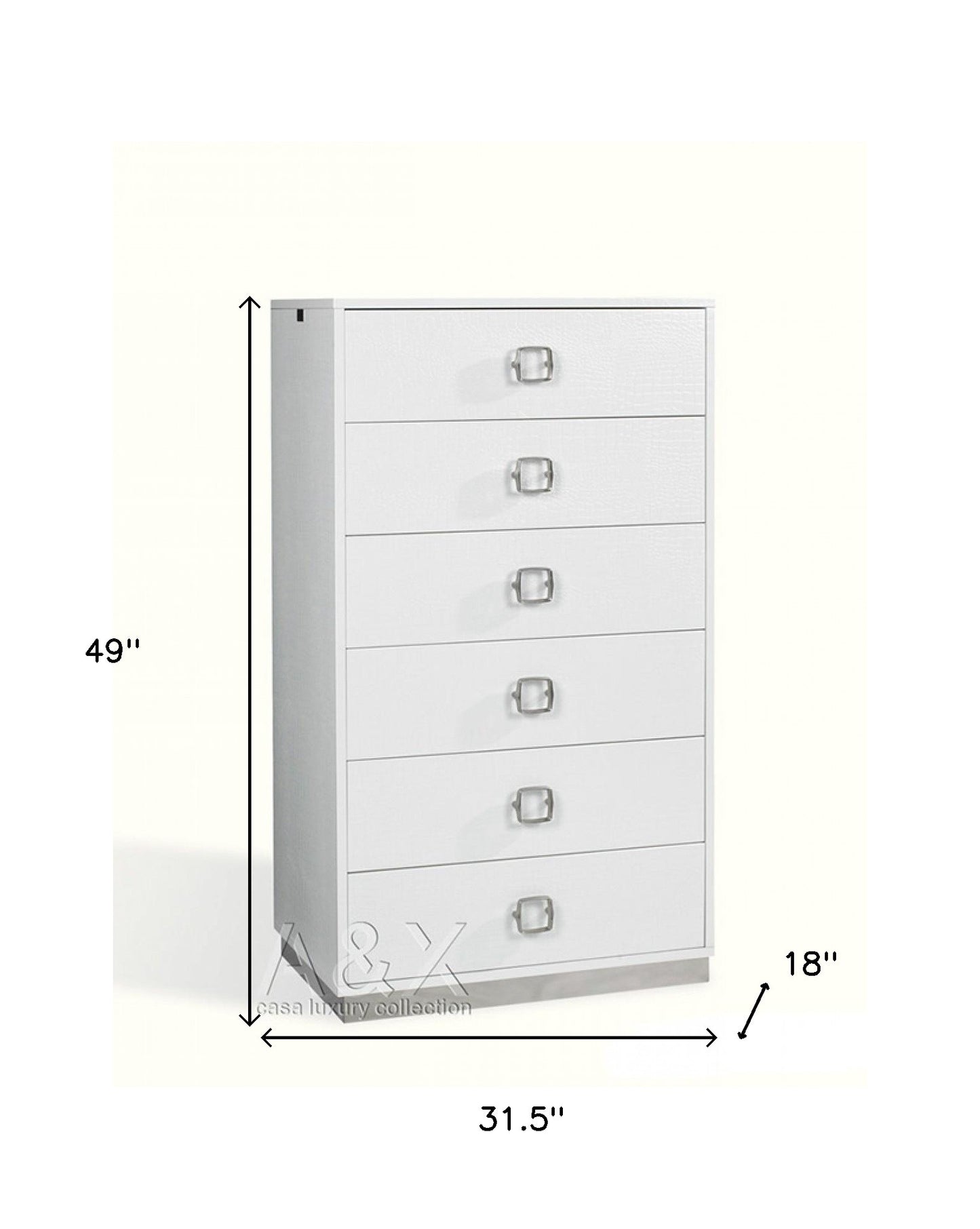 White Manufactured Wood + Solid Wood Stainless Steel Six Drawer Chest By Homeroots | Dressers | Modishstore - 5