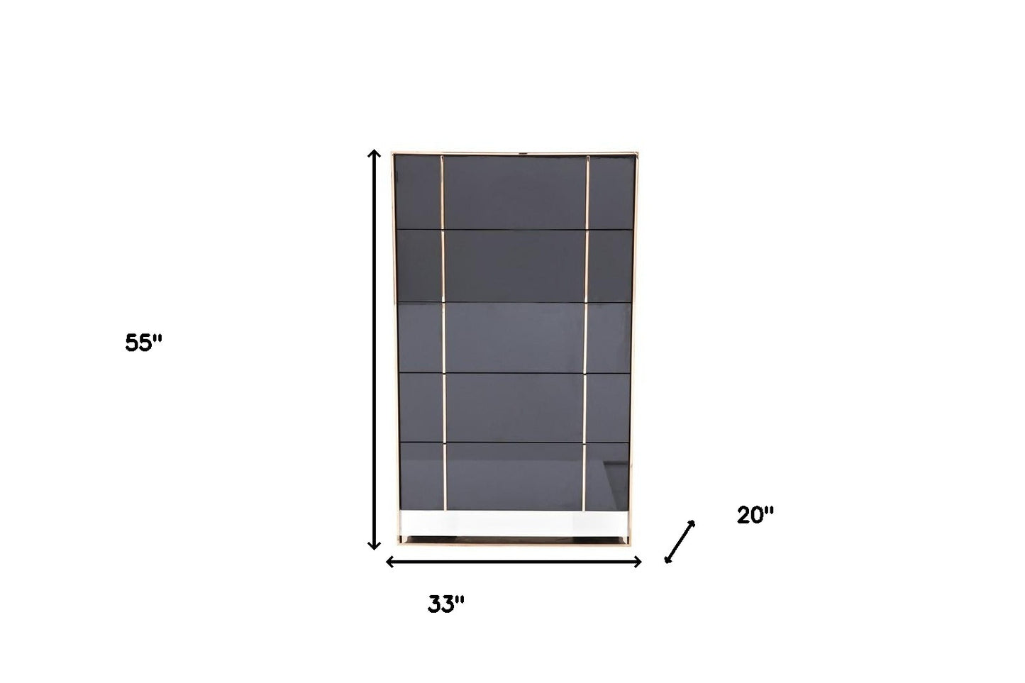 Black Gold Manufactured Wood + Solid Wood Stainless Steel Five Drawer Chest By Homeroots | Dressers | Modishstore - 6