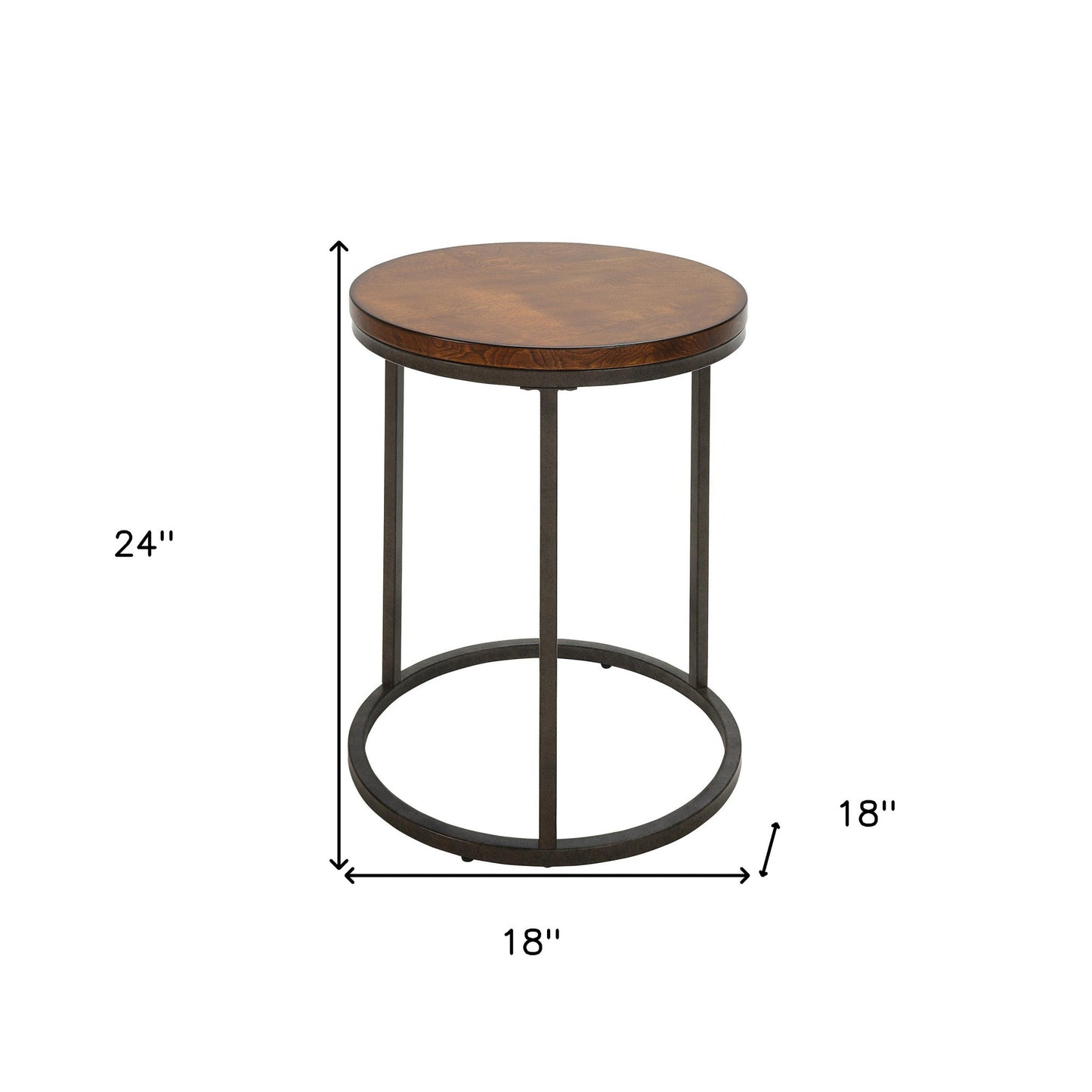 Black And Wood Brown Wood And Iron Round End Table By Homeroots | End Tables | Modishstore - 5