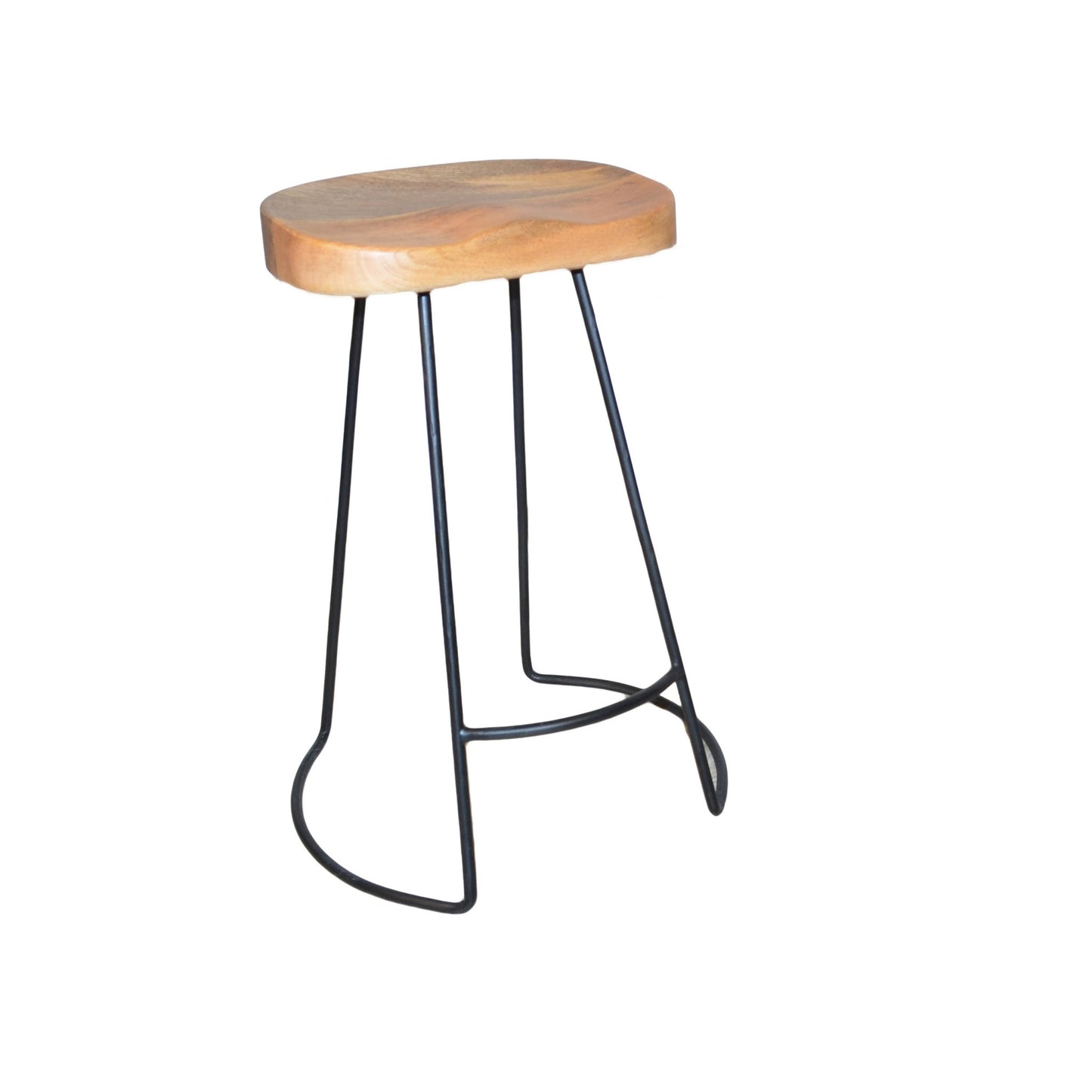 Set of Two Natural and Black Solid Wood and Steel Backless Counter Height Bar Chairs By Homeroots | Bar Stools | Modishstore - 6