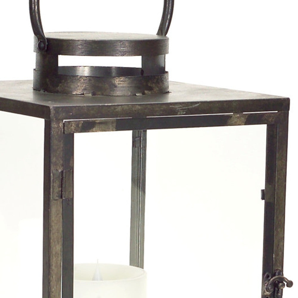 Set of Three Gray and Brown Glass Metal and Wood Geometric Floor Lantern Candle Holders By Homeroots | Candle Holders | Modishstore - 5