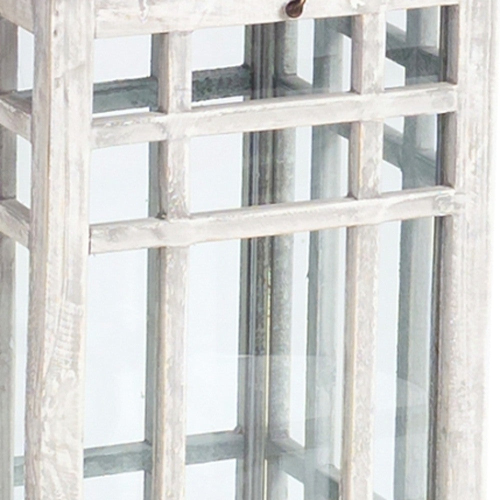 Set of Two White and Silver Metal Geometric Floor Lantern Candle Holders By Homeroots | Candle Holders | Modishstore - 4