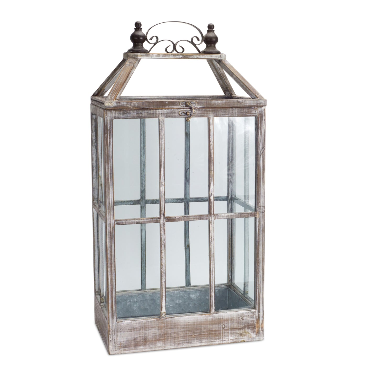 Set of Two White Washed Wood and Glass Floor Lantern Candle Holders By Homeroots | Candle Holders | Modishstore - 7