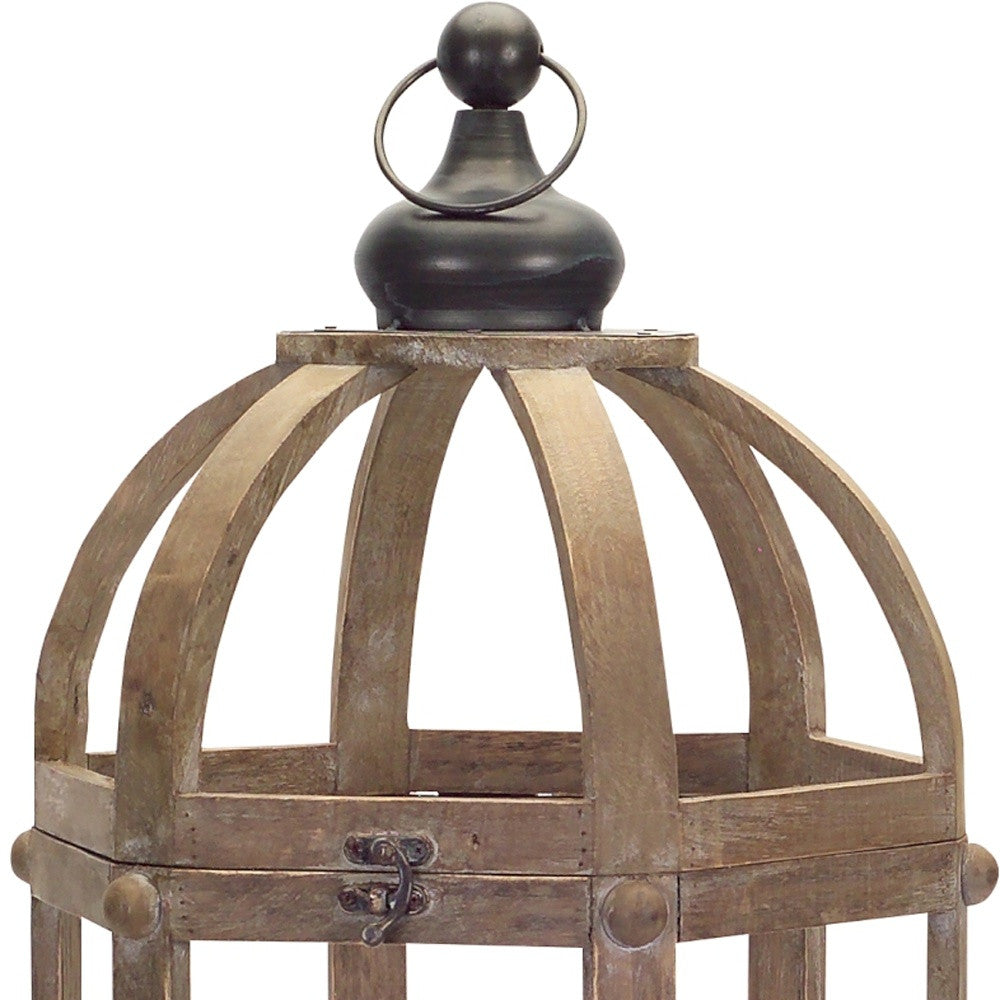 Set of Two Brown Wood and Glass Floor Lantern Candle Holders By Homeroots | Candle Holders | Modishstore - 8