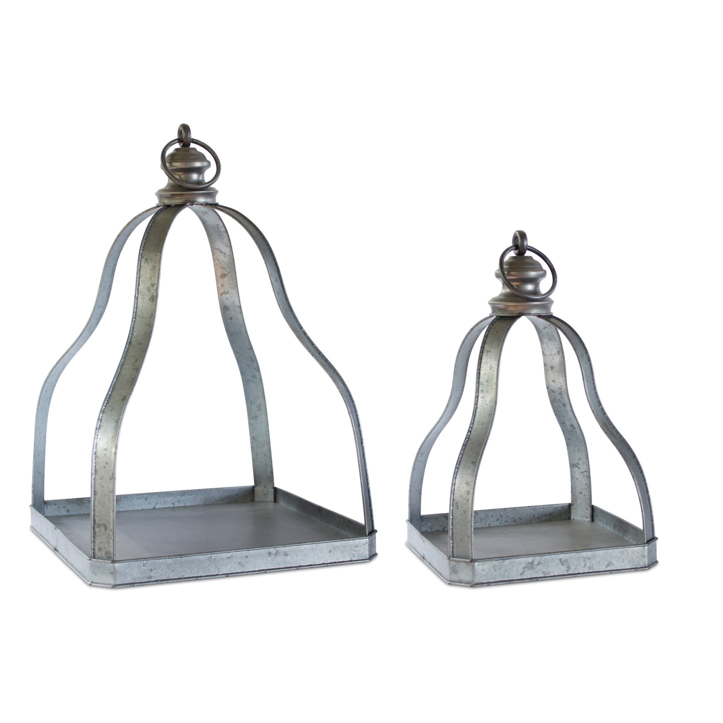 Set of Two Gray Galvanized Metal Tabletop Lantern Candle Holders By Homeroots | Candle Holders | Modishstore - 5