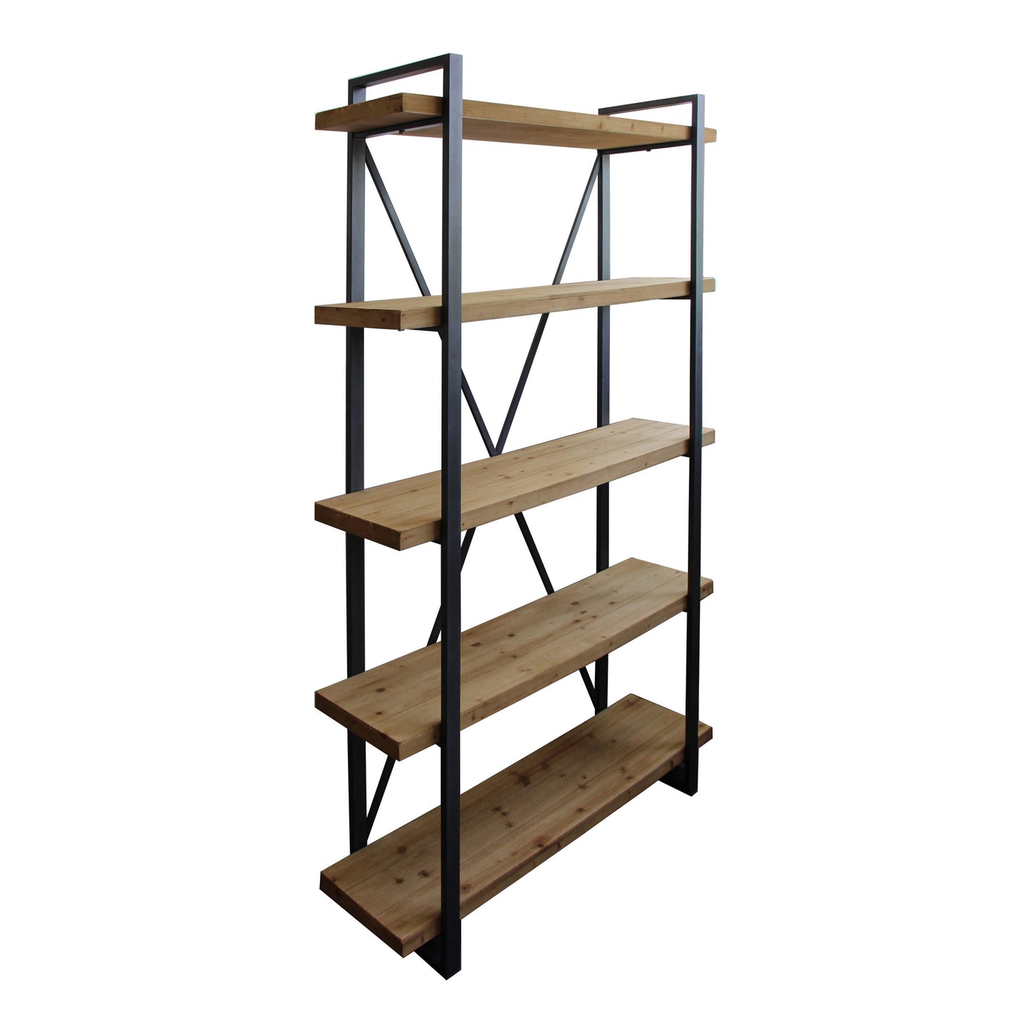 Natural Metal and Wood Five Tier Bookcase By Homeroots | Bookcases | Modishstore - 5