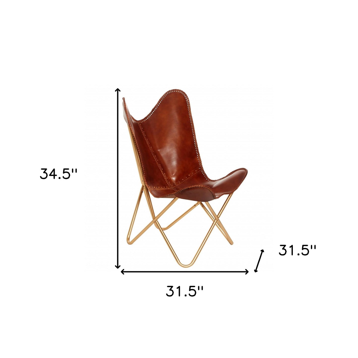 Brown and Gold Genuine Leather Butterfly Chair By Homeroots | Accent Chairs | Modishstore - 5
