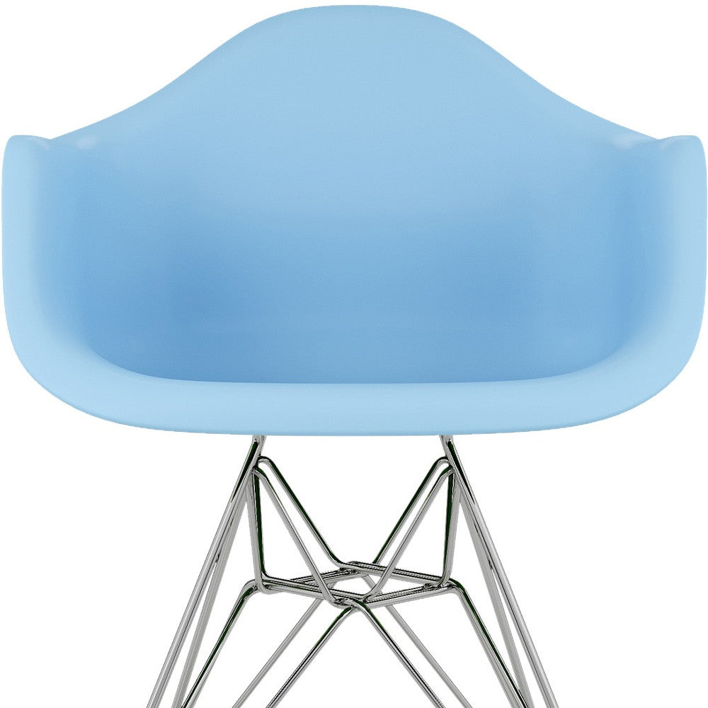Light Blue And Silver Heavy Duty Plastic Dining Arm Chair By Homeroots | Dining Chairs | Modishstore - 8