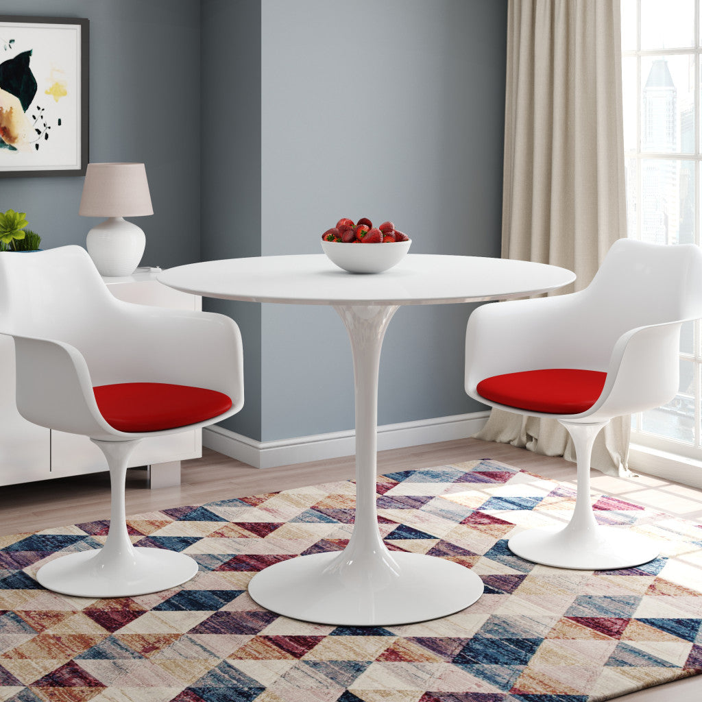 White Heavy Duty Plastic Swivel Dining Arm Chair With Red Faux Leather Cushion By Homeroots | Dining Chairs | Modishstore - 7