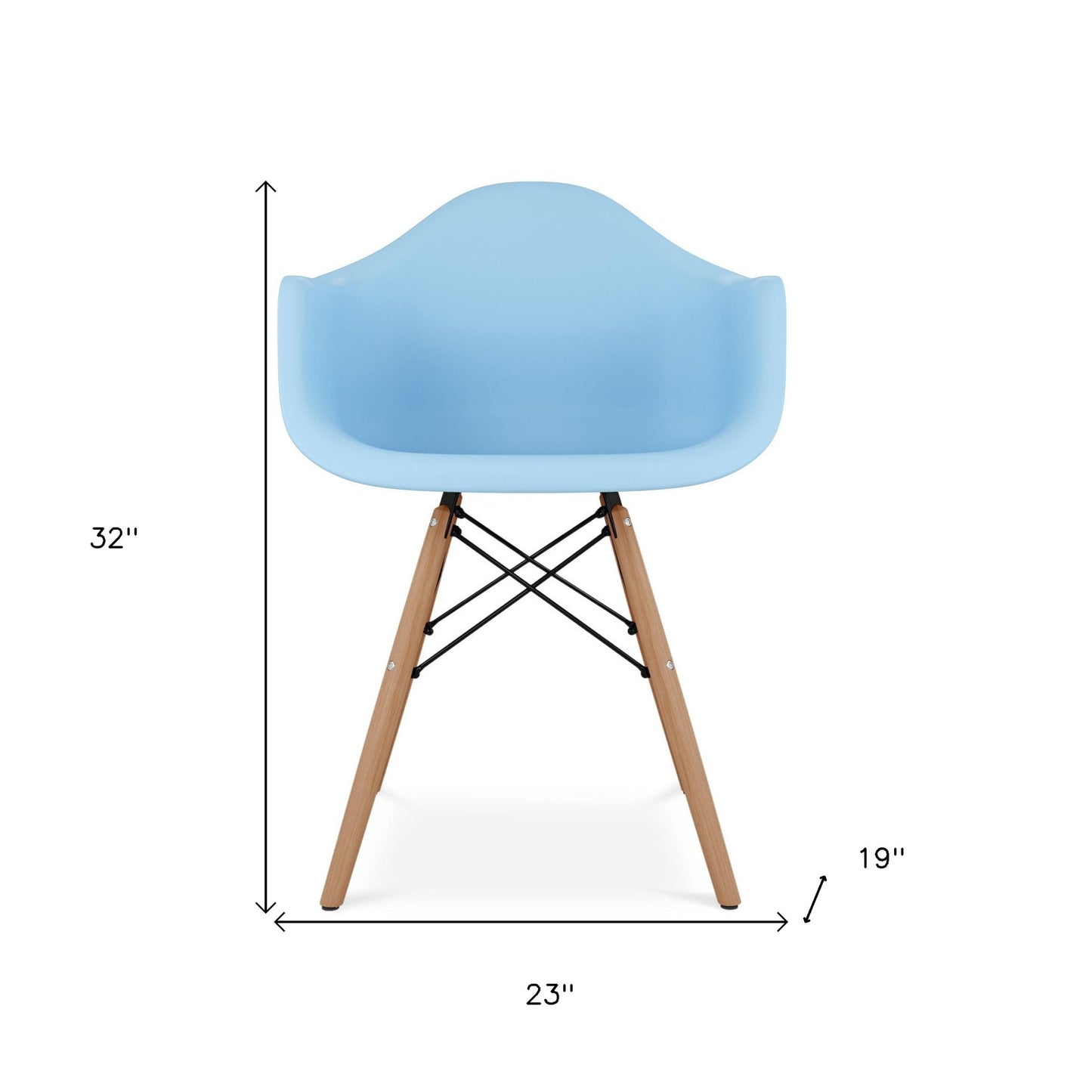 Blue And Natural Heavy Duty Plastic And Solid Wood Dining Arm Chair By Homeroots | Dining Chairs | Modishstore - 8