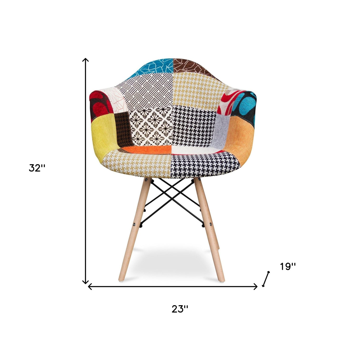 Black White and Rainbow And Natural Upholstered Fabric Dining Arm Chair By Homeroots | Dining Chairs | Modishstore - 5