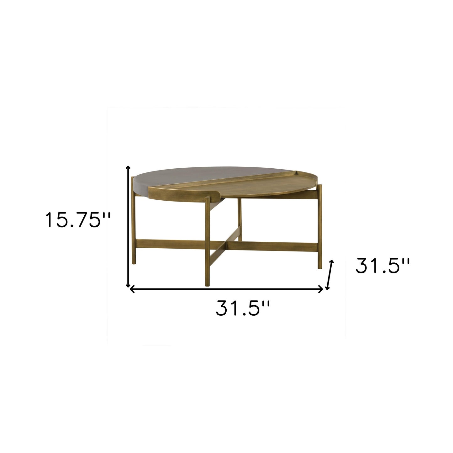 Gray And Brass Concrete And Metal Round Coffee Table By Homeroots | Coffee Tables | Modishstore - 7