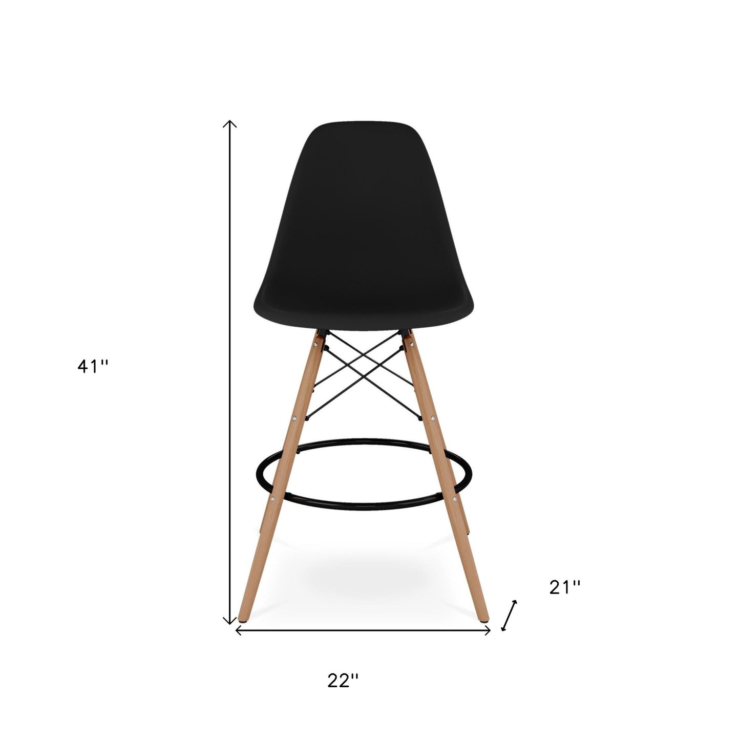 Black And Brown Heavy Duty Plastic And Solid Wood Counter Height Bar Chair By Homeroots | Bar Stools | Modishstore - 8