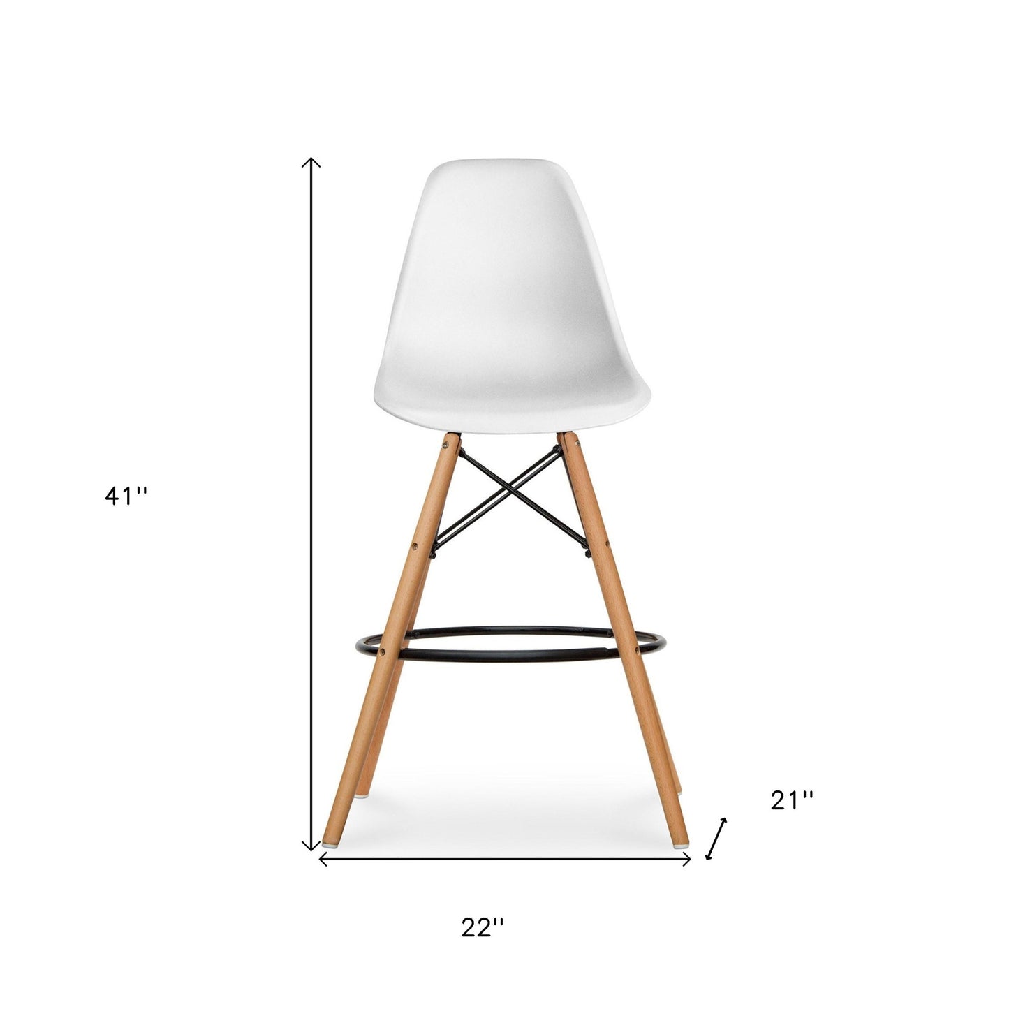 White And Brown Heavy Duty Plastic And Solid Wood Counter Height Bar Chair By Homeroots | Bar Stools | Modishstore - 8