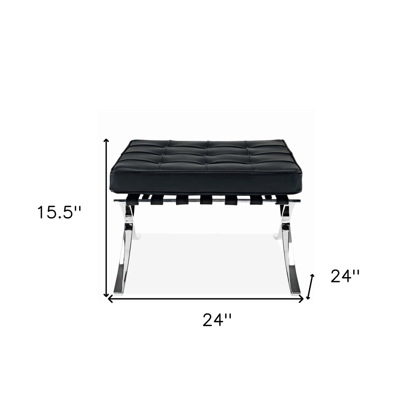 Black Genuine Leather and Silver Tufted Footstool Ottoman By Homeroots | Ottomans | Modishstore - 8