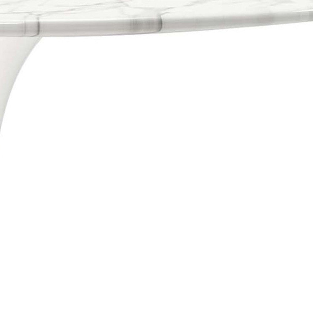 White Rounded Marble And Metal Pedestal Base Dining Table By Homeroots | Dining Tables | Modishstore - 8