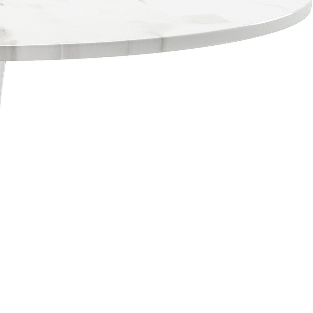 White Rounded Metal Pedestal Base Dining Table By Homeroots | Dining Tables | Modishstore - 8