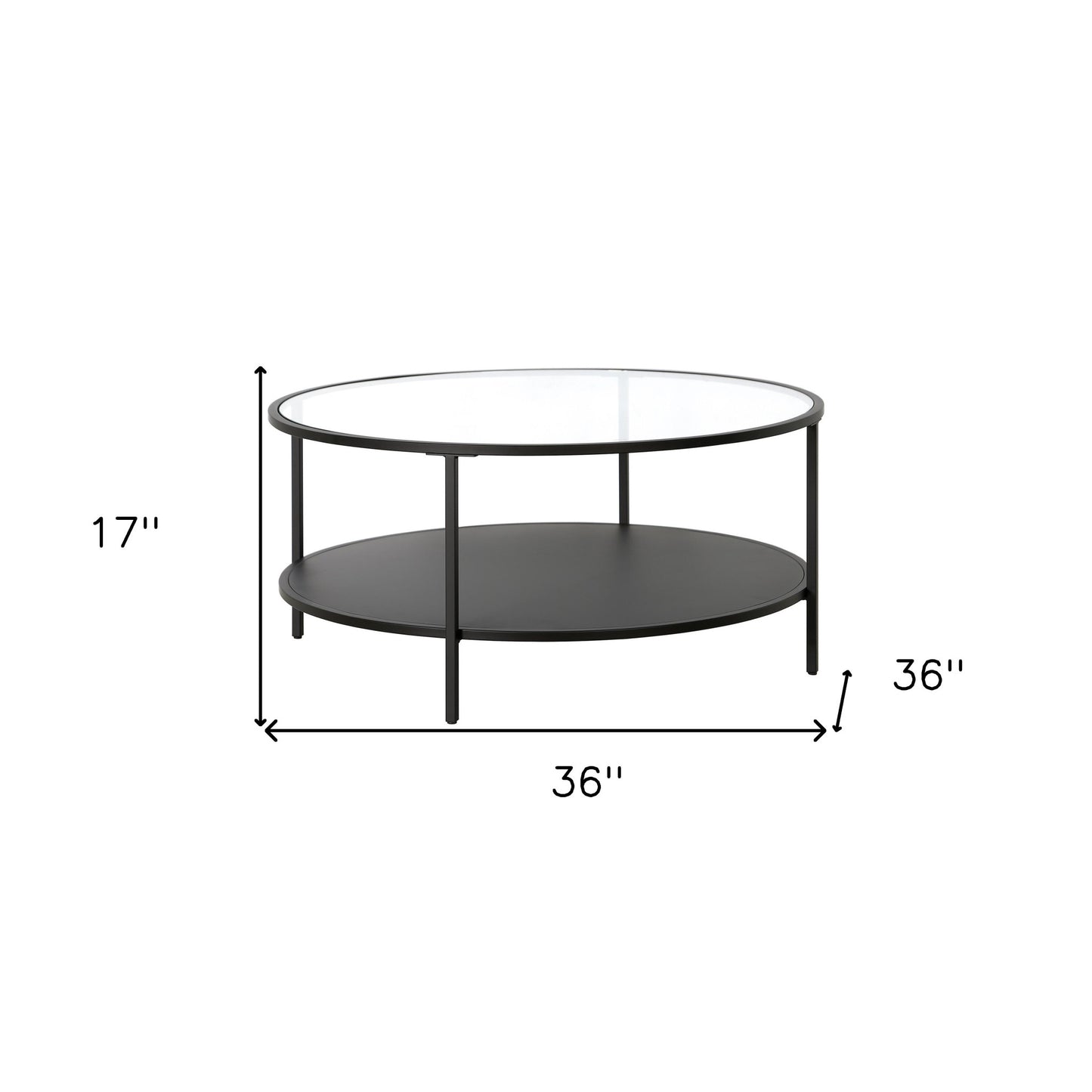Black Glass And Steel Round Coffee Table With Shelf By Homeroots | Coffee Tables | Modishstore - 8