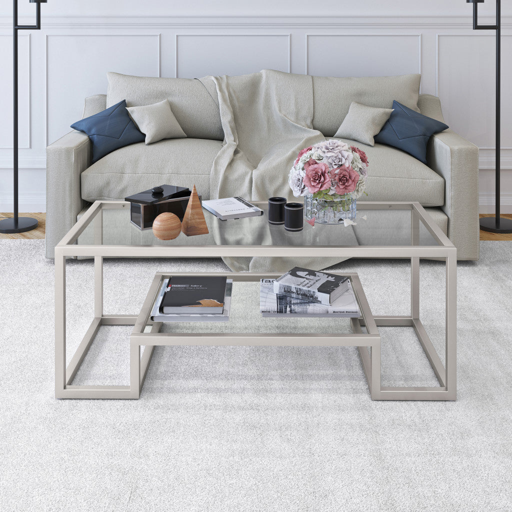 Silver Glass And Steel Coffee Table With Shelf By Homeroots | Coffee Tables | Modishstore - 8