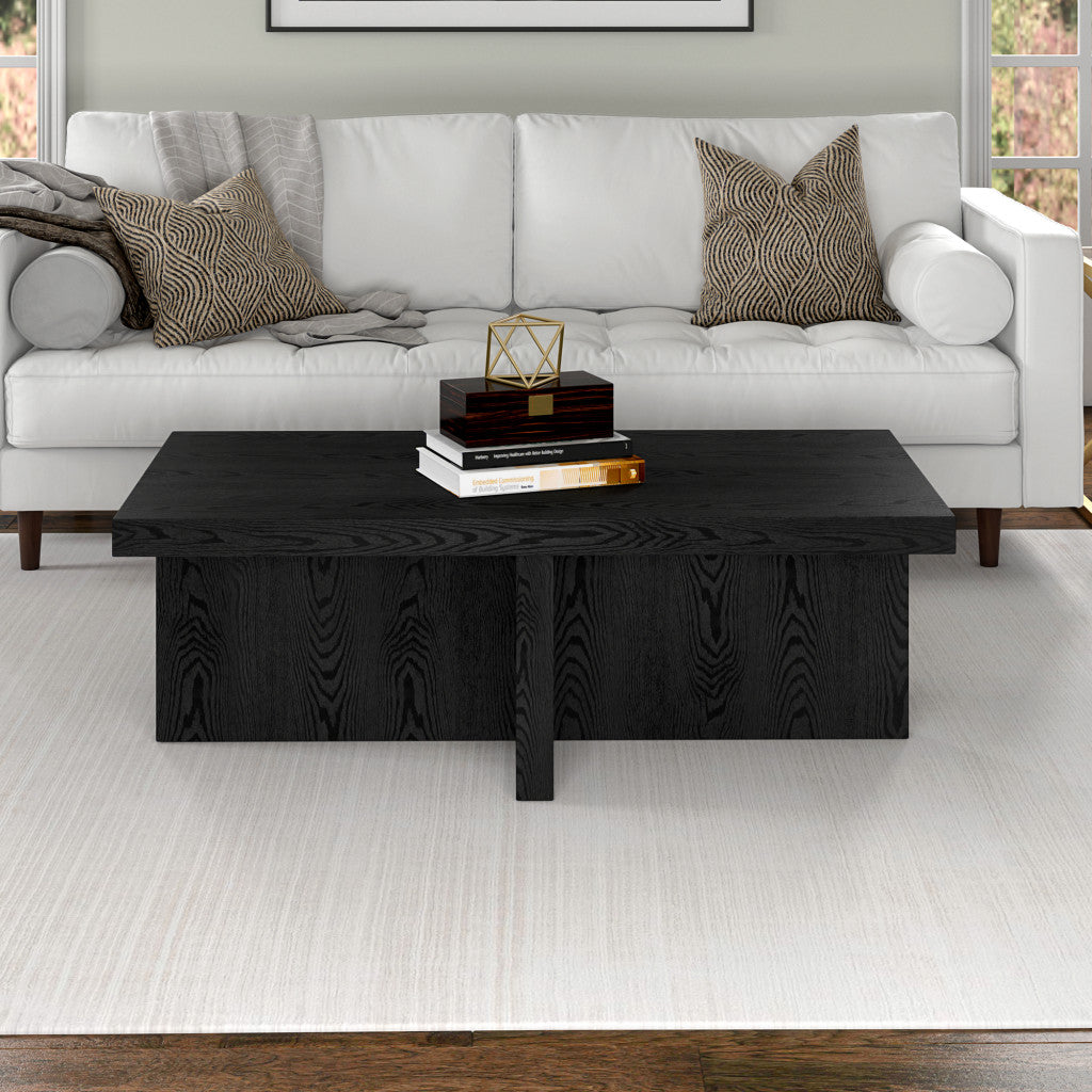Black Faux Wood Grain Wide Coffee Table By Homeroots | Coffee Tables | Modishstore - 8