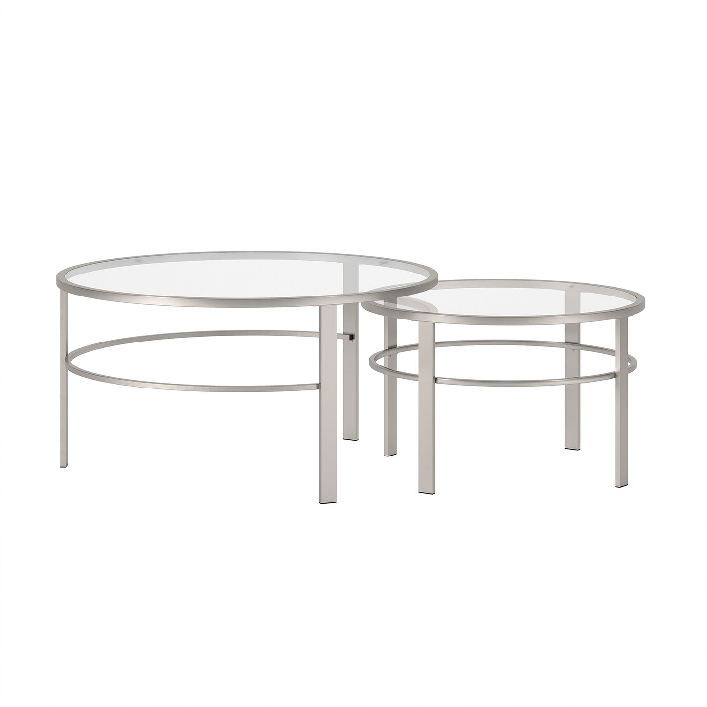 Set of Two Clear and Silver Glass And Steel Round Nested Coffee Tables By Homeroots | Coffee Tables | Modishstore - 8