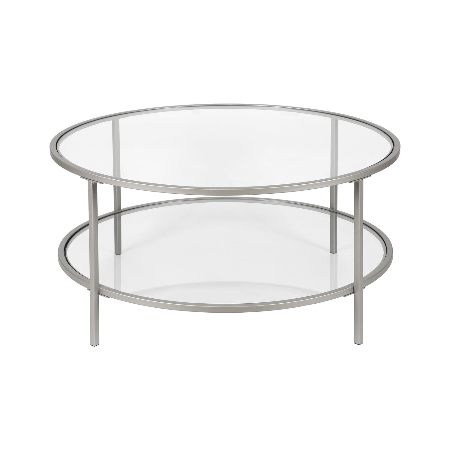 Silver Glass And Steel Round Coffee Table With Shelf By Homeroots | Coffee Tables | Modishstore - 8