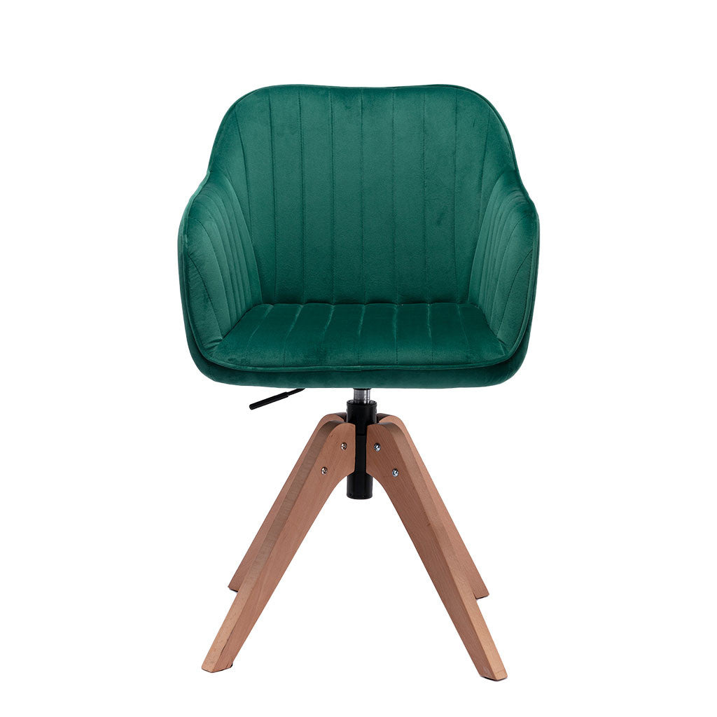 Tufted Green And Natural Velvet and Wood Dining Arm Chair By Homeroots | Dining Chairs | Modishstore - 6
