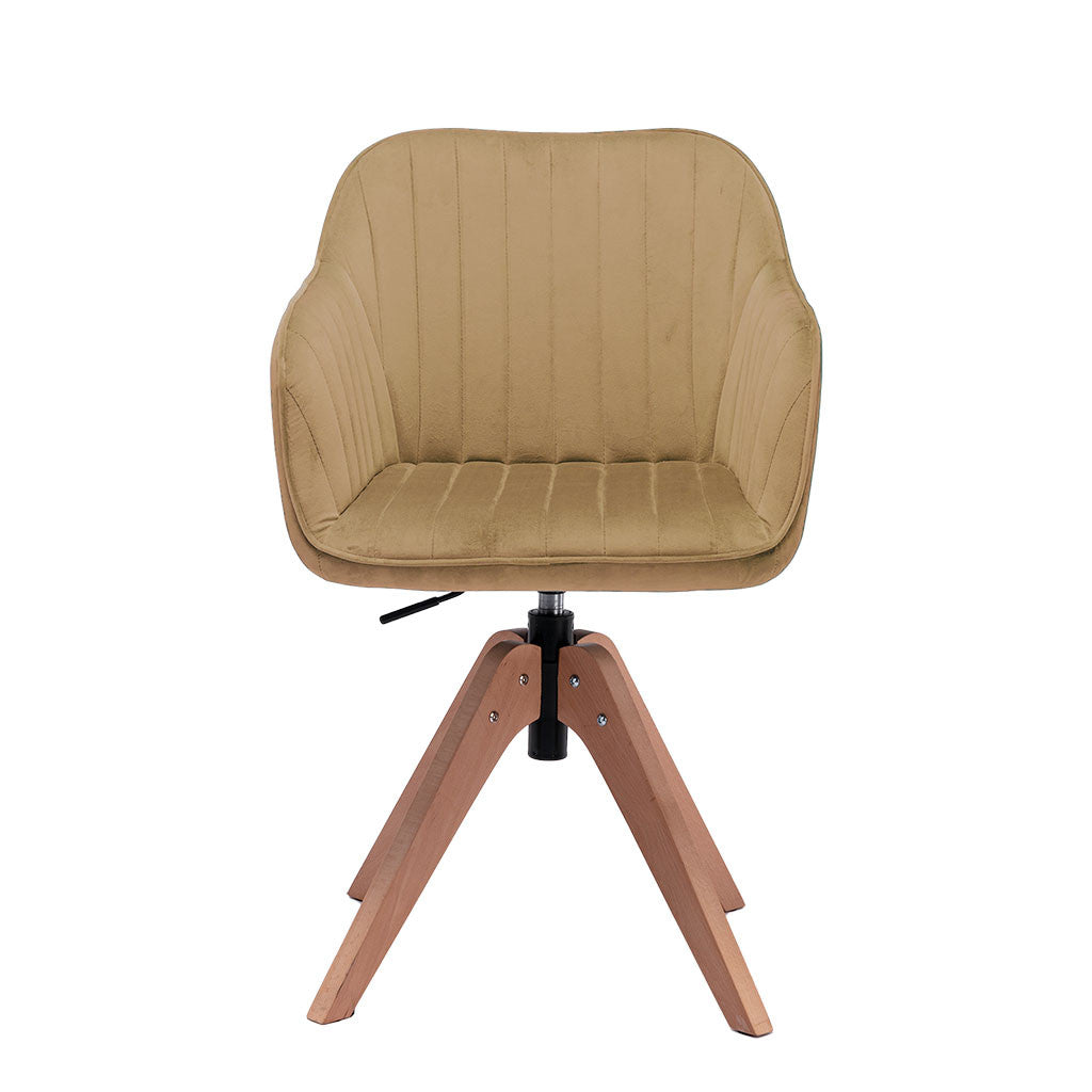 Tufted Champagne And Natural Velvet and Wood Dining Arm Chair By Homeroots | Dining Chairs | Modishstore - 6