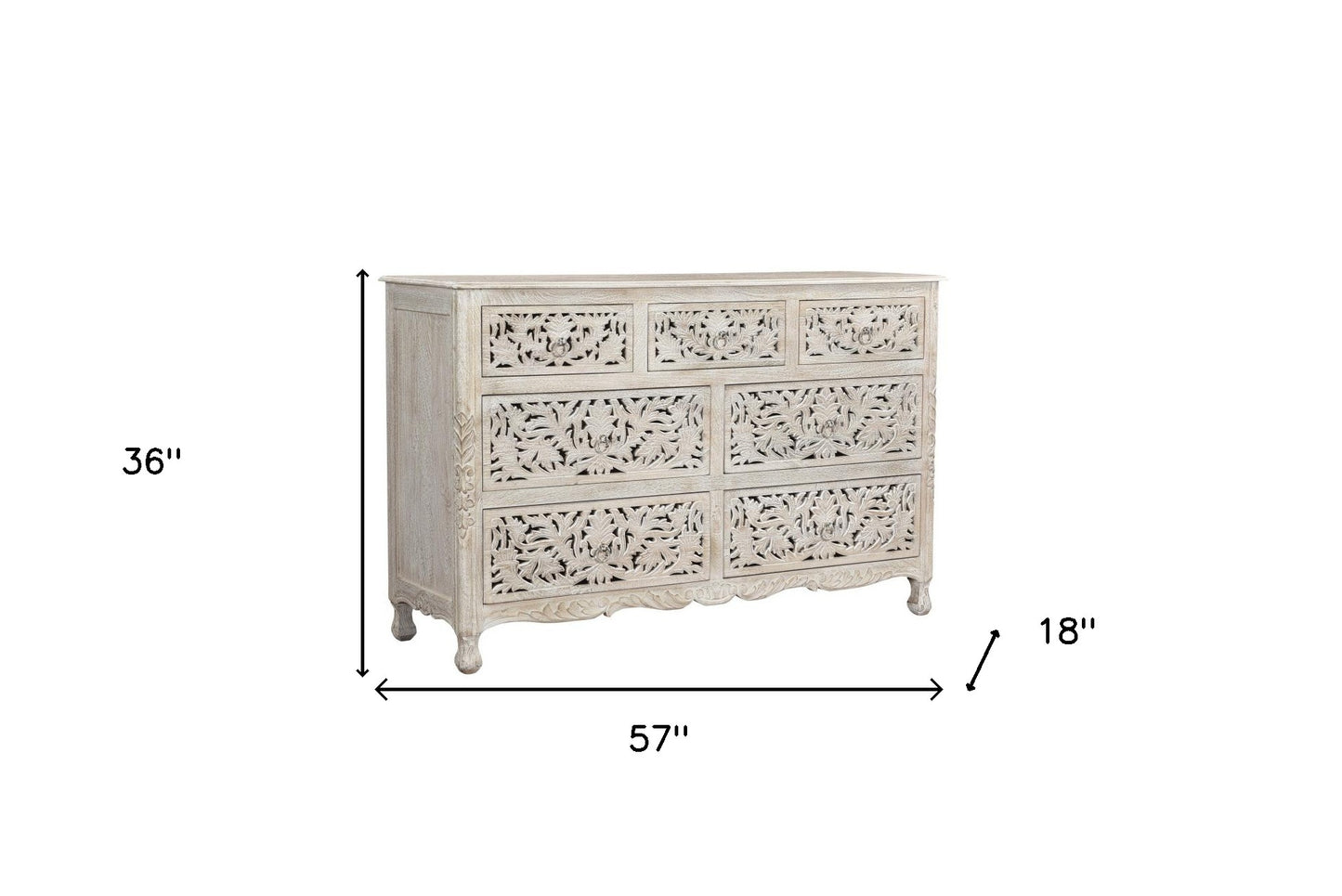 White Solid Wood Seven Drawer Dresser By Homeroots | Dressers | Modishstore - 8