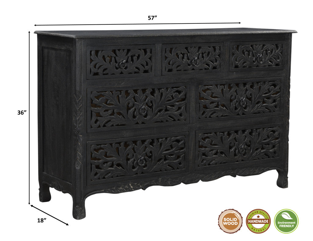 Black Solid Wood Seven Drawer Dresser By Homeroots | Dressers | Modishstore - 8