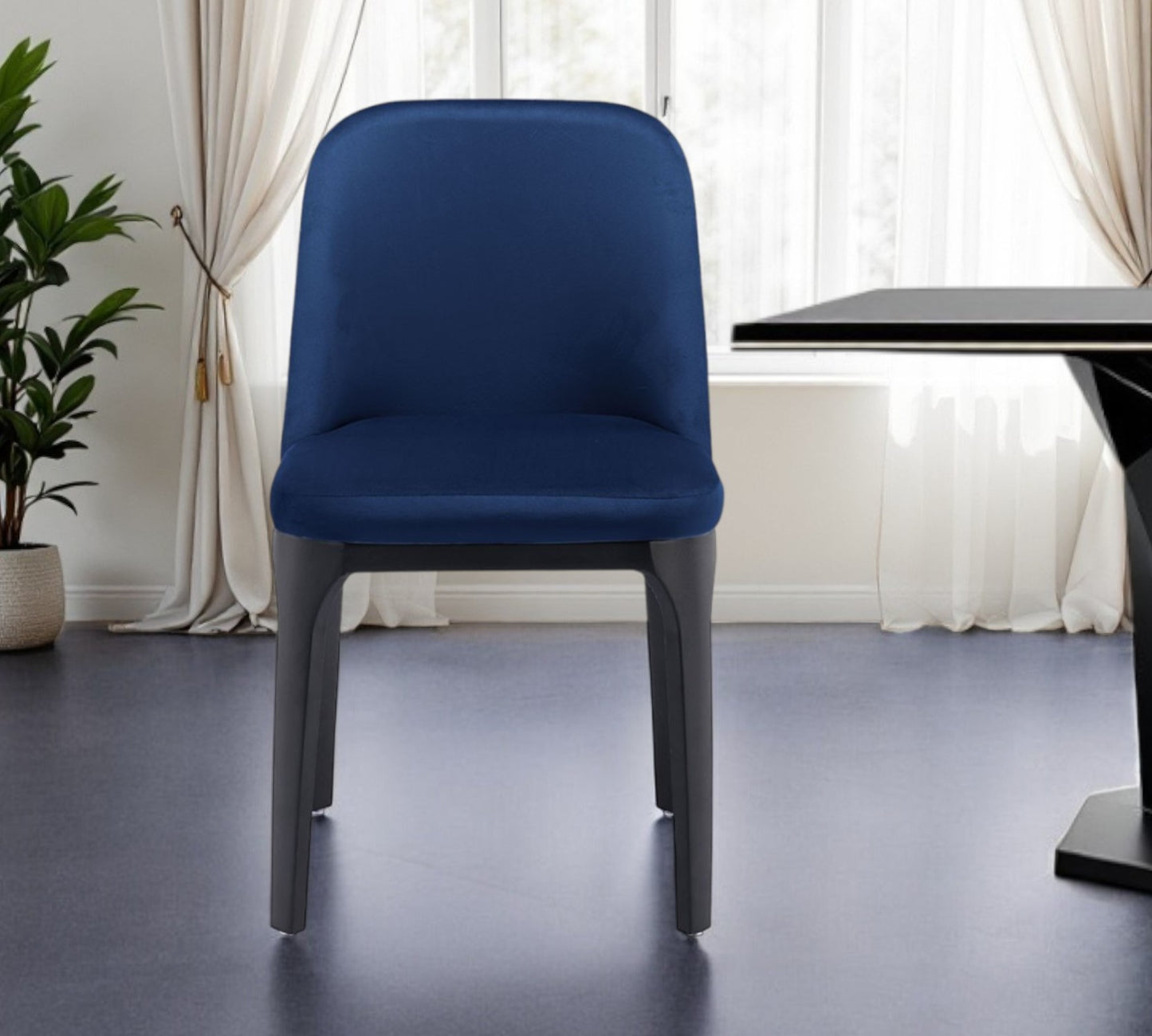 Blue And Black Upholstered Velvet Dining Side Chair By Homeroots | Dining Chairs | Modishstore - 7