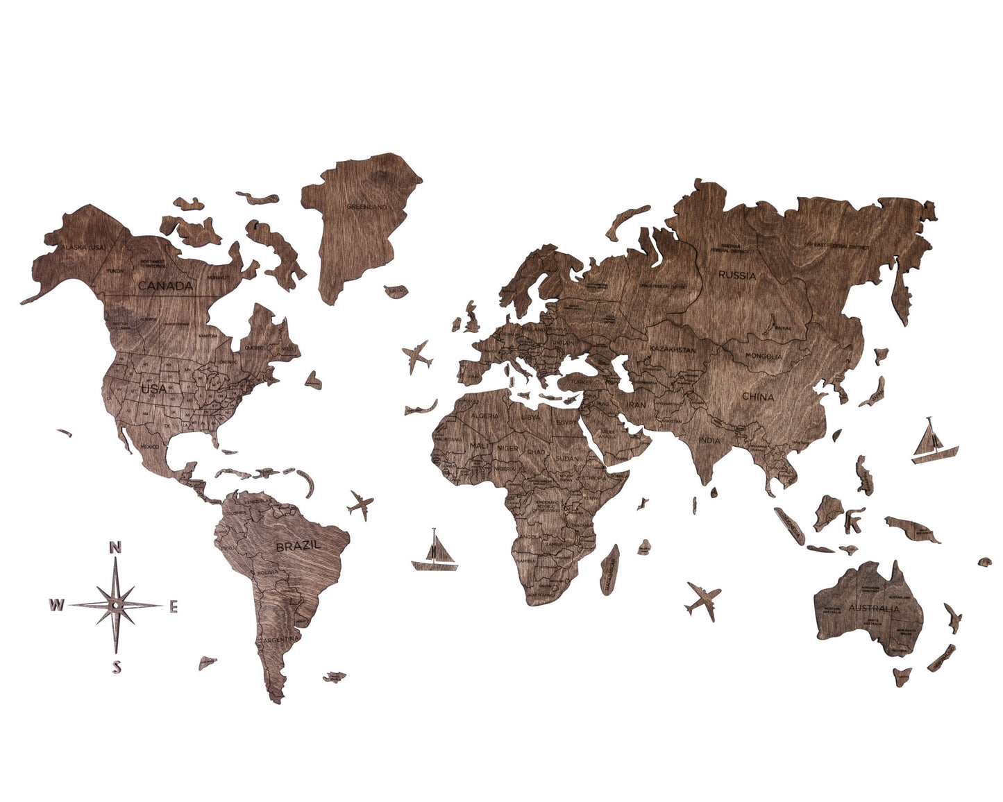 Dark Brown Wood World Map Hanging Dimensional Sculpture By Homeroots | Wall Decor | Modishstore - 5