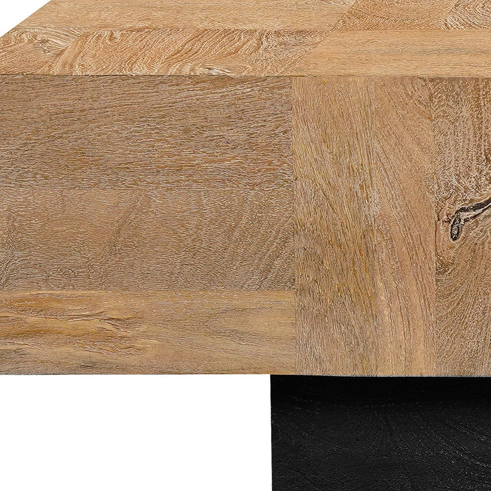 Natural and Black Solid Wood Block Coffee Table By Homeroots | Coffee Tables | Modishstore - 8