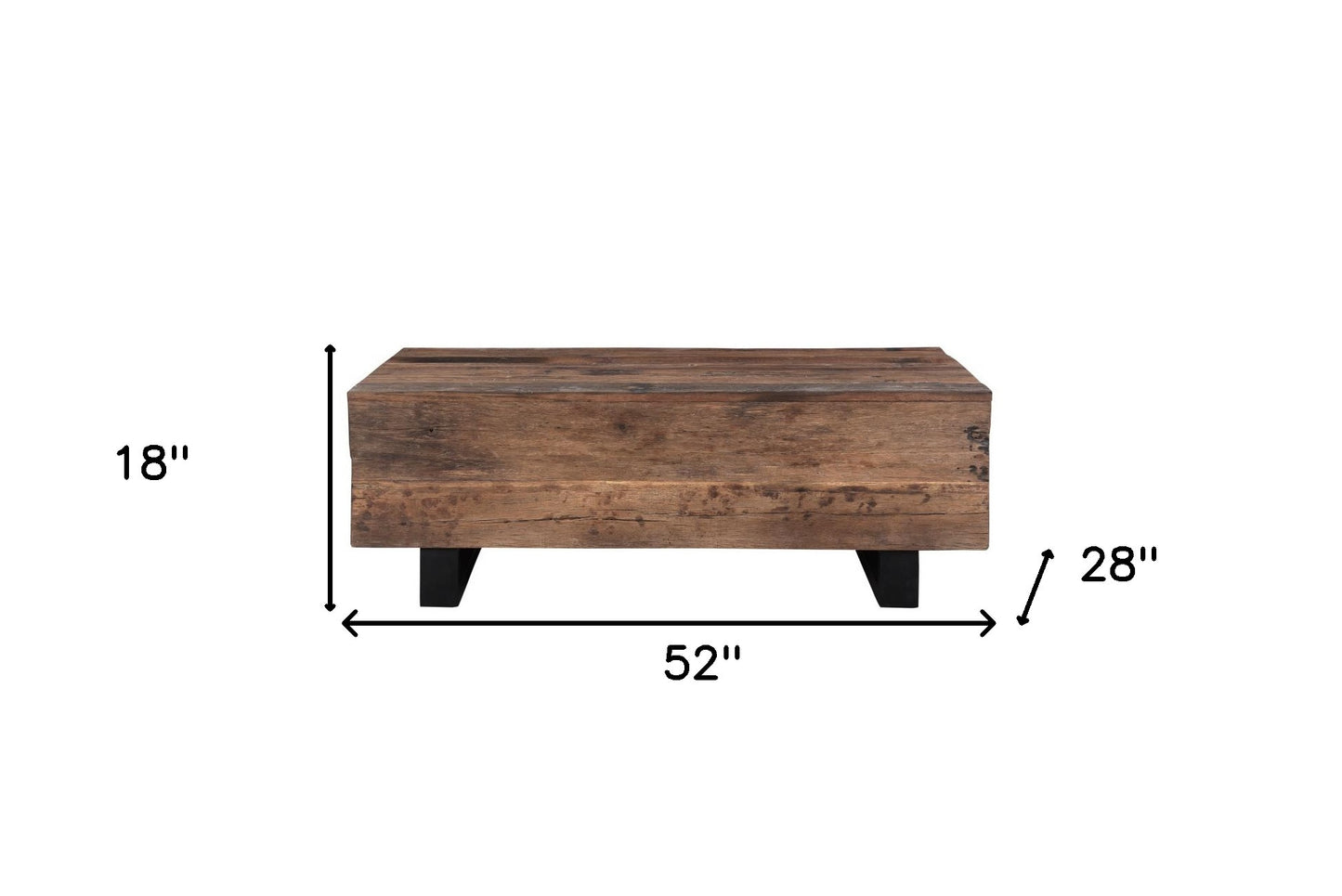 Dark Brown and Black Solid Wood And Metal Distressed Sled Coffee Table By Homeroots | Coffee Tables | Modishstore - 7