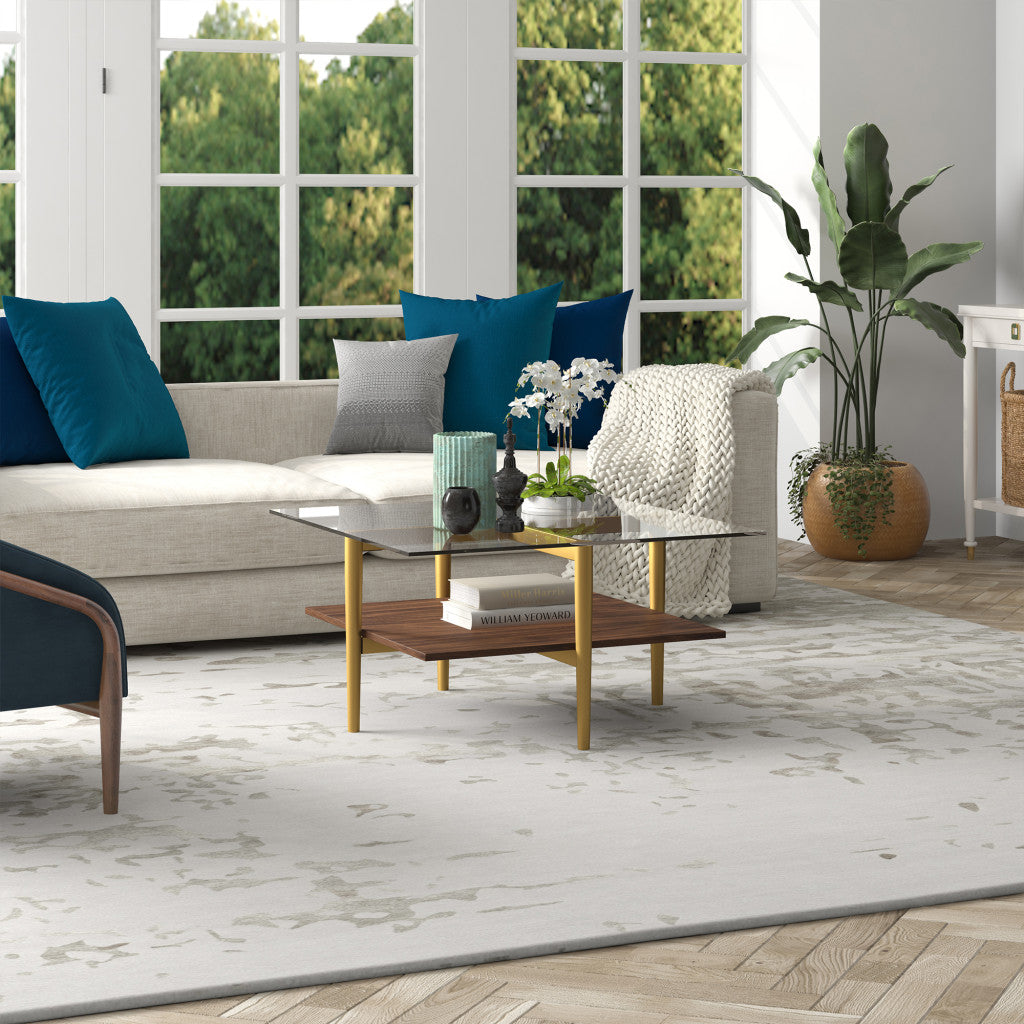 Brown And Gold Glass And Steel Square Coffee Table With Shelf By Homeroots | Coffee Tables | Modishstore - 8