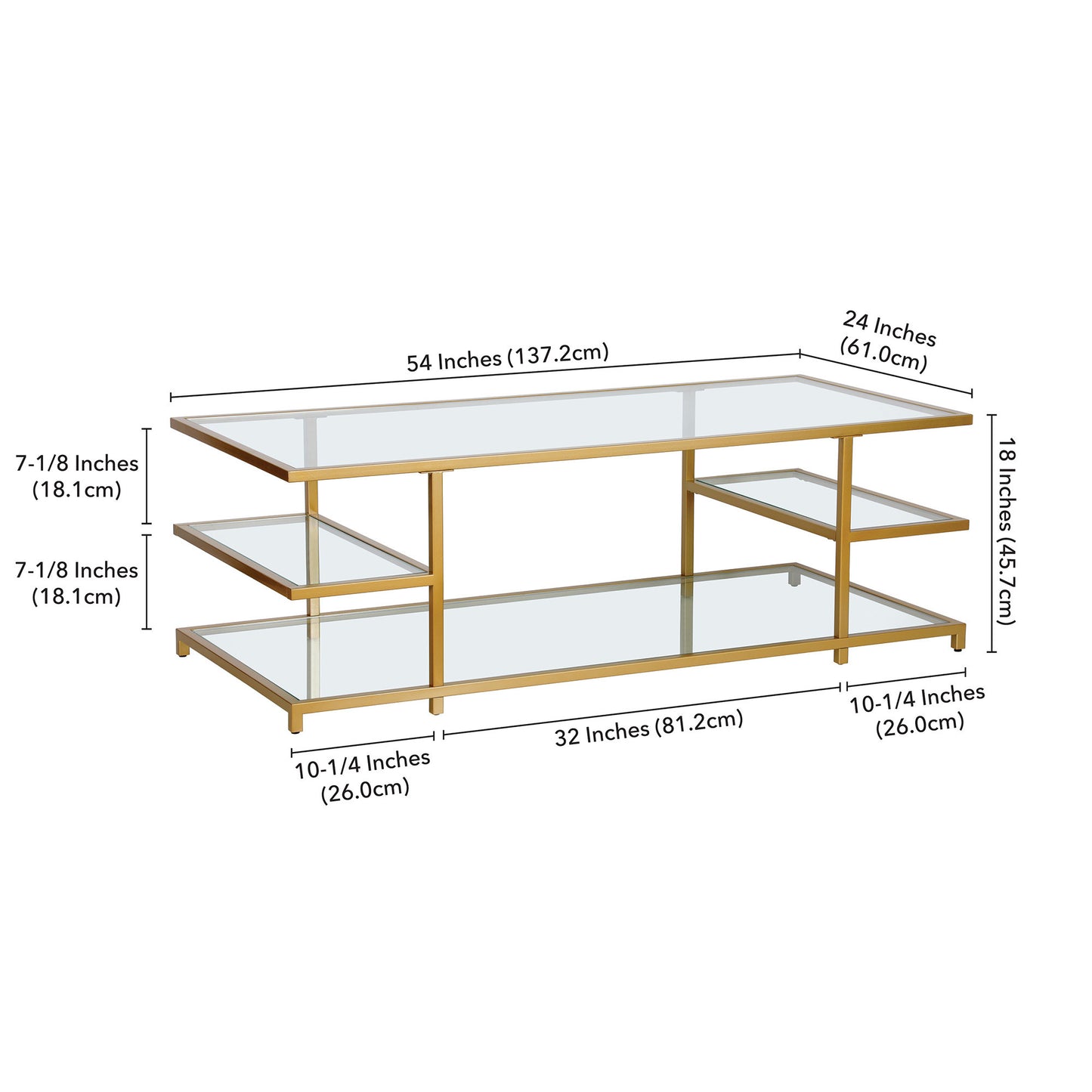 Gold Glass And Steel Coffee Table With Three Shelves By Homeroots | Coffee Tables | Modishstore - 8
