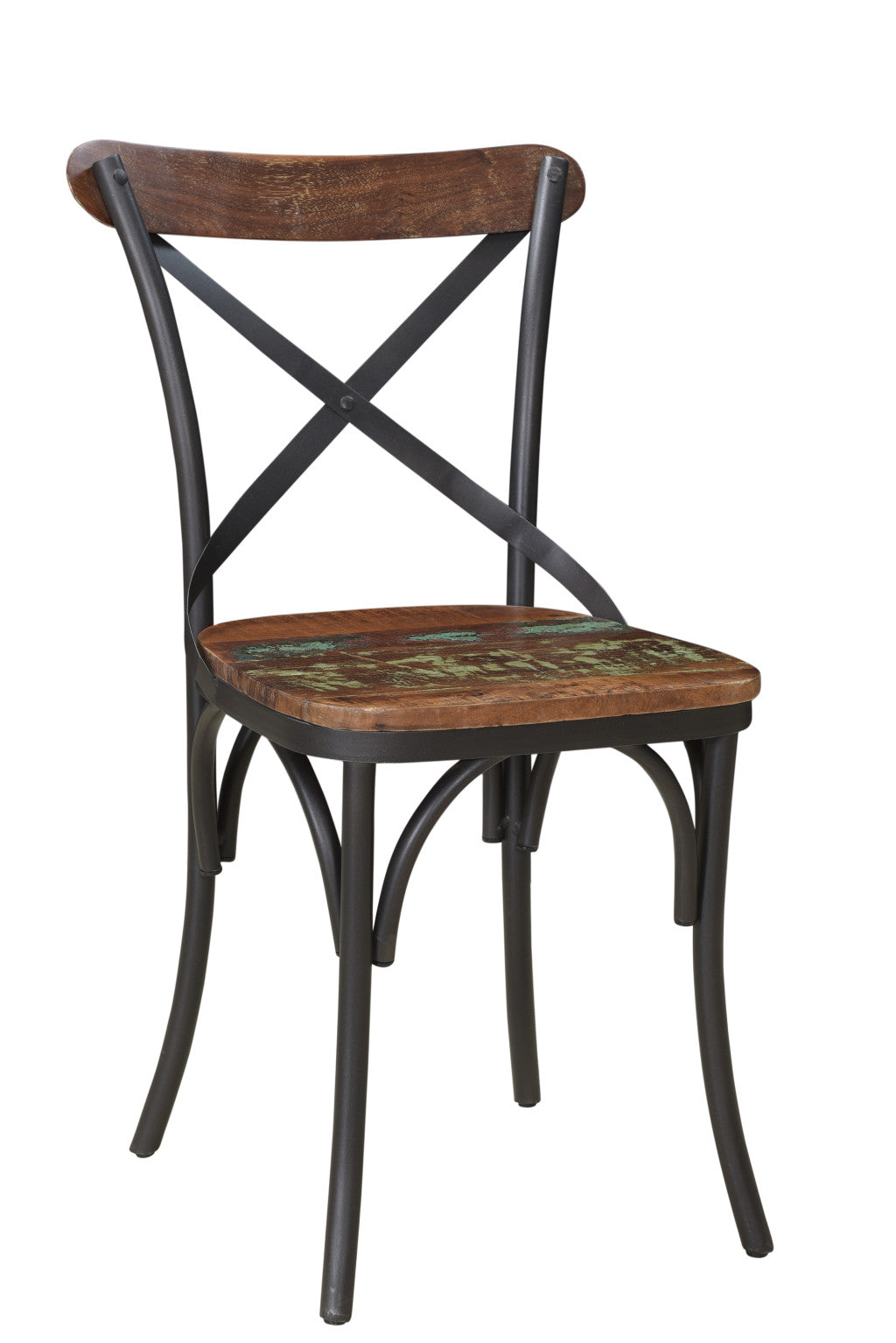 Set of Two Brown And Black Metal And Wood Cross Back Dining Side Chairs By Homeroots | Dining Chairs | Modishstore - 8