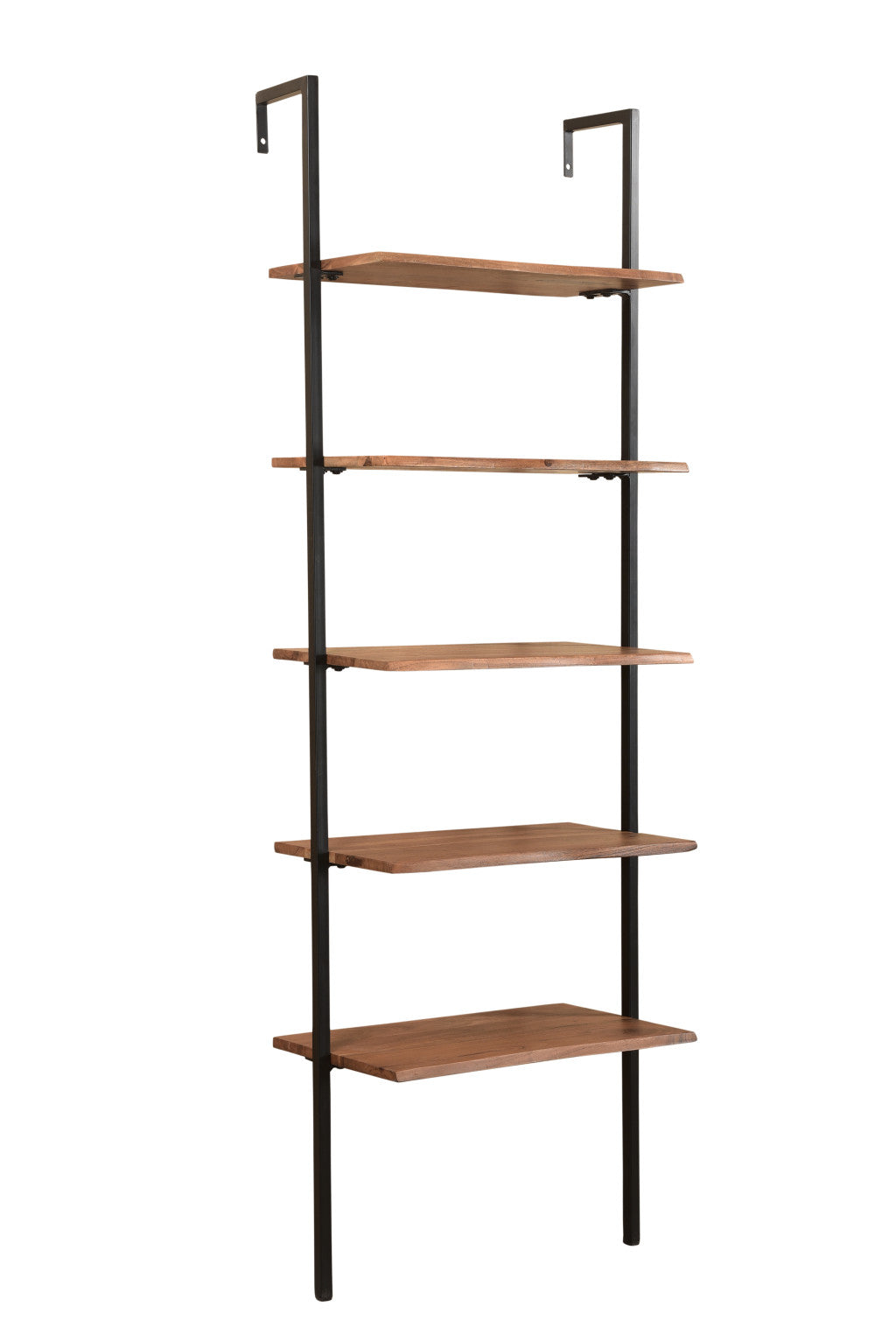 Brown Metal and Solid Wood Five Tier Ladder Bookcase By Homeroots | Bookcases | Modishstore - 6