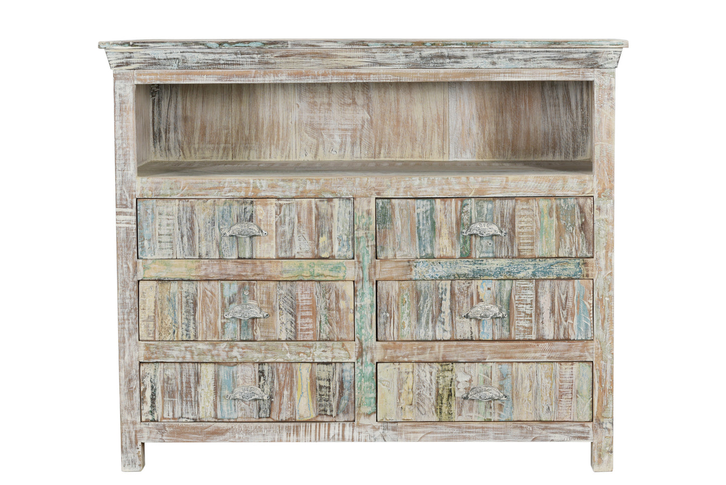 White Distressed Reclaimed Wood Open And Enclosed Storage Entertainment Center By Homeroots | TV Stands | Modishstore - 7
